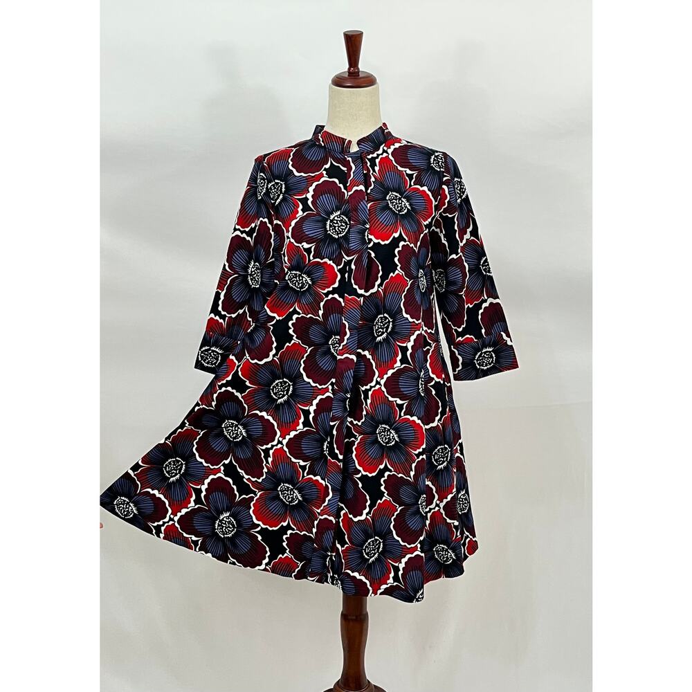 ZURI Kenya Sz XXS Jardin Blue Red Floral Print Shirt Dress